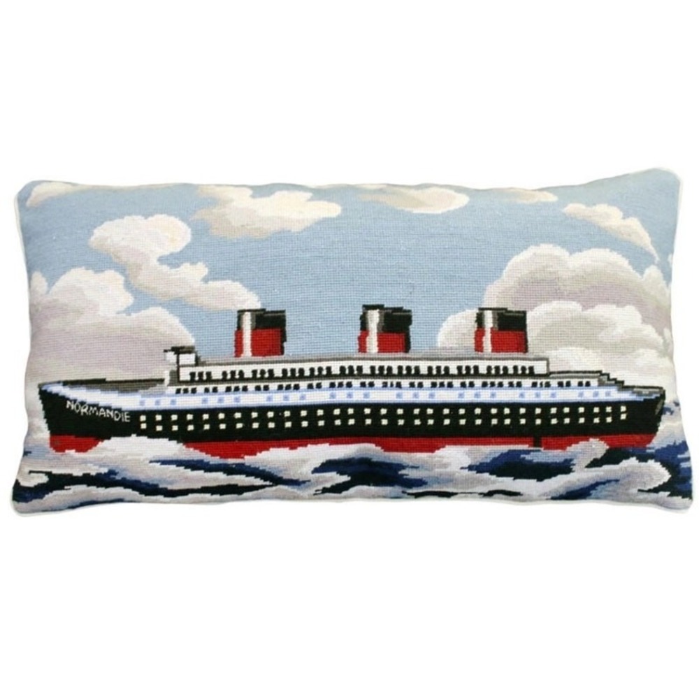 Vintage Wool Needlepoint Normandie Nautical Them‎ Decorative Pillow 15Hx28Wx5D